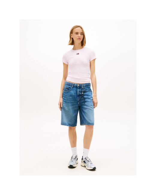 Tommy Hilfiger Pink Extra Small Badge Ribbed T Shirt