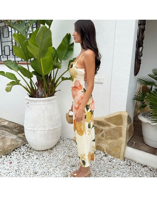 AX Paris Metallic Floral Print Strappy Cowl Neck Slip Midi Dress