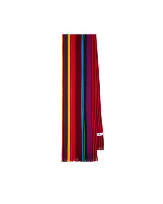 Paul Smith Red Twisted Stripe Wool Knitted Scarf