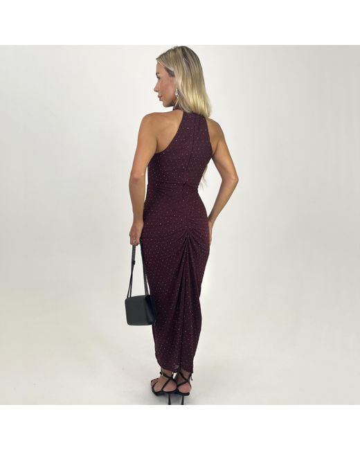 AX Paris Purple Jacquard Diamante Halter Neck Knot Skirt Midi Dress