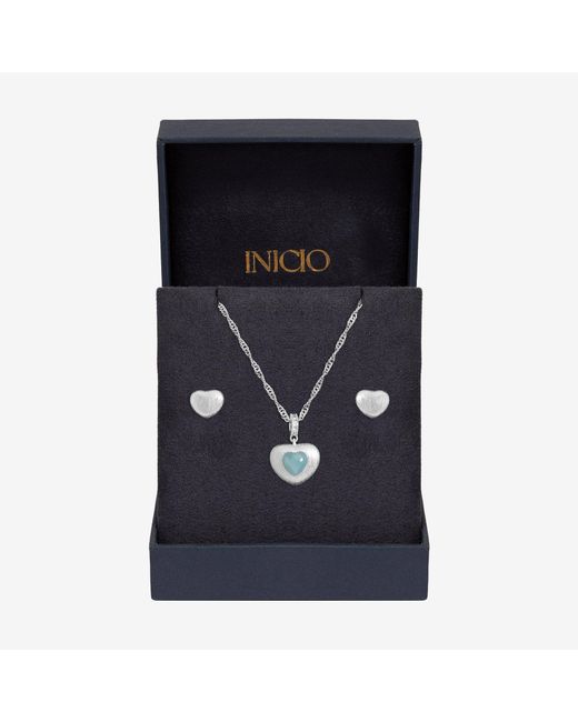 Inicio Blue Plated Satin Heart Set