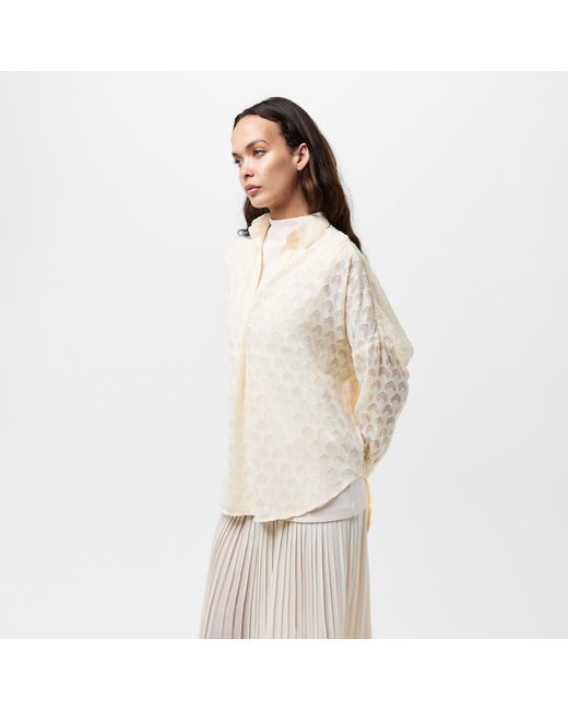 French Connection White Geo Burn-Out Popover Shirt