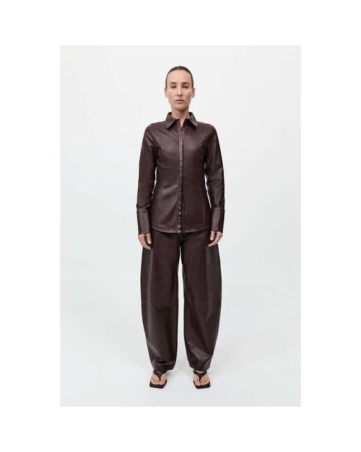 St. Agni Purple Leather Wide Leg Trousers