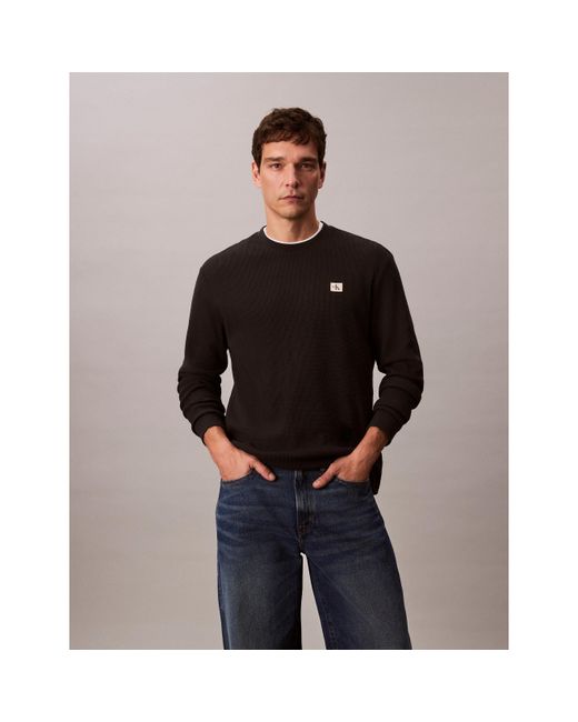 Calvin Klein Black Ckj Waffle Long-Sleeve T-Shirt for men