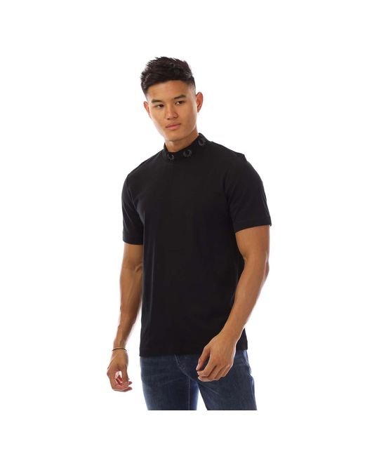 Fred Perry Black Laurel Wreath High Neck T-Shirt for men