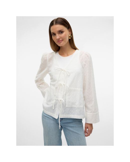 Vero Moda White Palma Tie Long-Sleeve Blouse