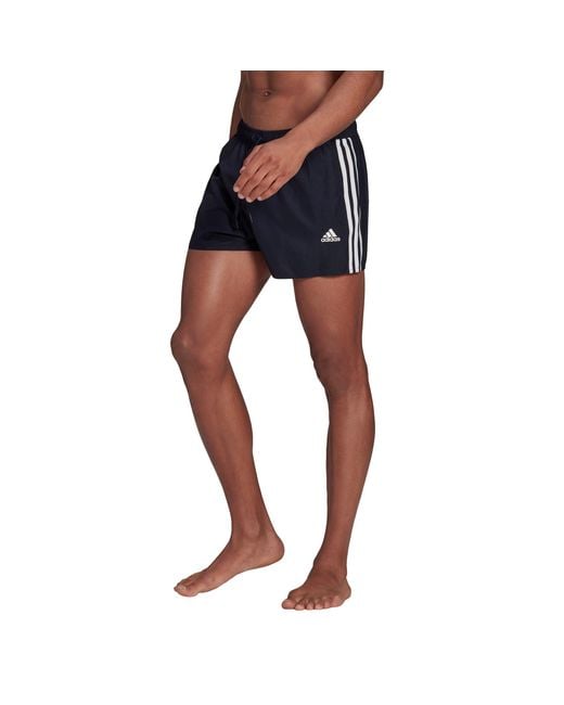 Adidas Blue 3 Stripe Swim Shorts for men