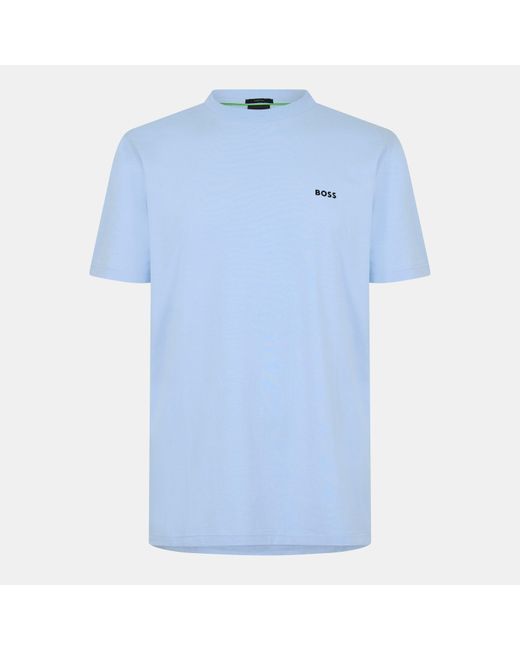 Boss Blue T-Shirt With Logo Design Stretch Cotton for men