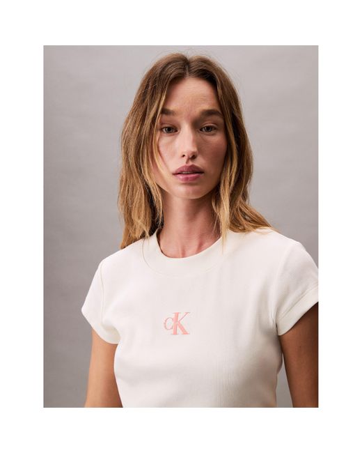 Calvin Klein Natural Mono Rib Cropped T Shirt
