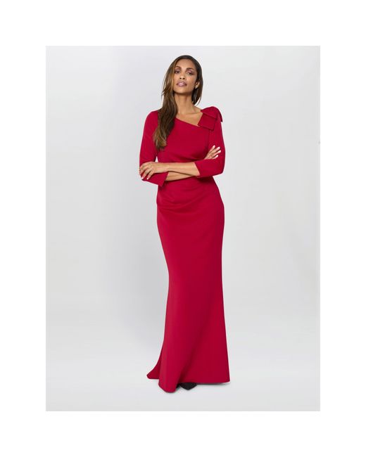 Gina Bacconi Red Thia One Shoulder Bow Detail Maxi Dress