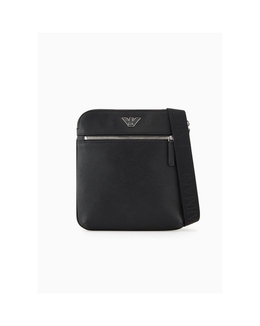 Emporio Armani Gray Regenerated Saffiano Leather Flat Shoulder Bag for men
