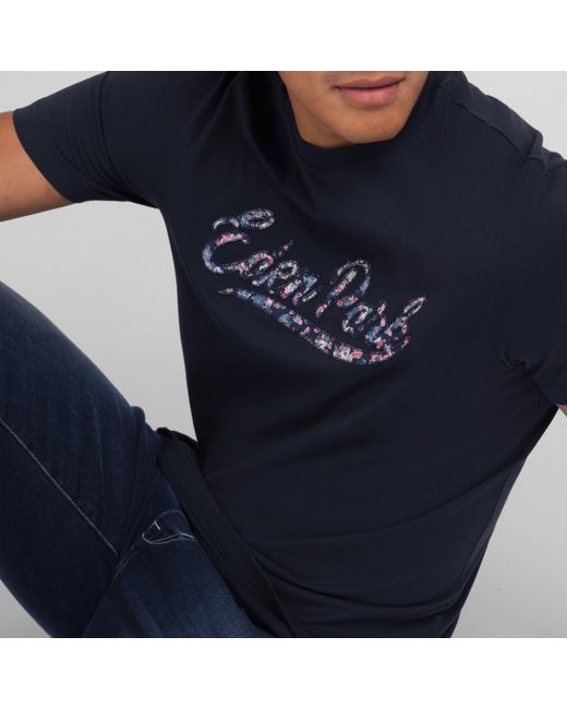 Eden Park Blue Dark T-Shirt With Lettering for men