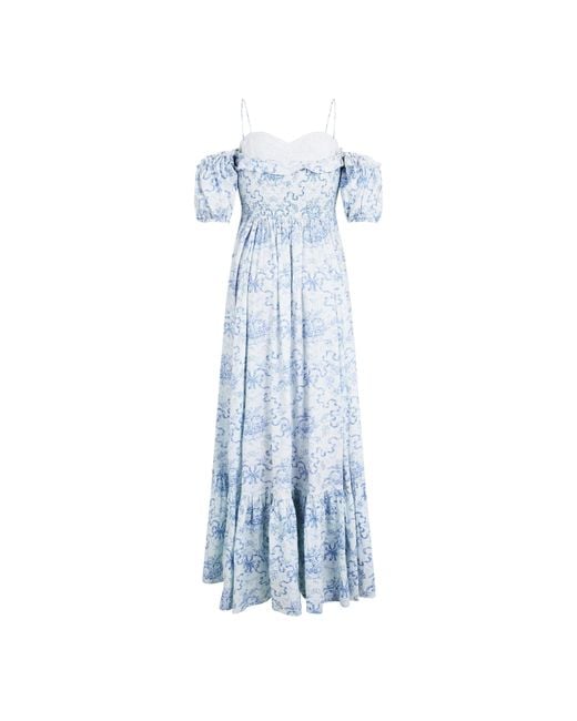 LoveShackFancy Blue Tabithea Lightweight Relaxed Fit Maxi Dress