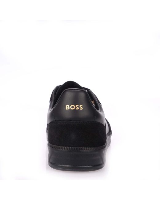 Boss Black Foil Print Branding Leather-Suede Trainers for men