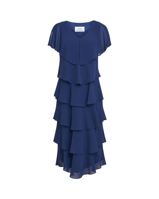 Gina Bacconi Blue Rebecca Midi Tiered Cocktail Dress