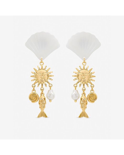 Mood White Plated Statement Shell Drop Earrings