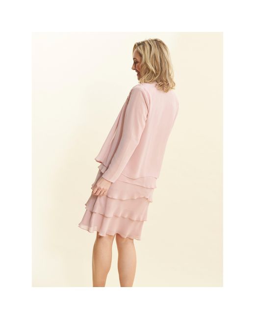 Gina Bacconi Pink Camira Lace Shoulder Tier Jacket Dress