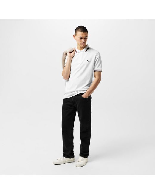 Fred Perry White Short Sleeve Twin Tipped Polo Shirt for men