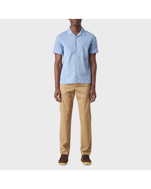 Paul Smith Blue Seersucker Short Sleeve Plain Shirt for men