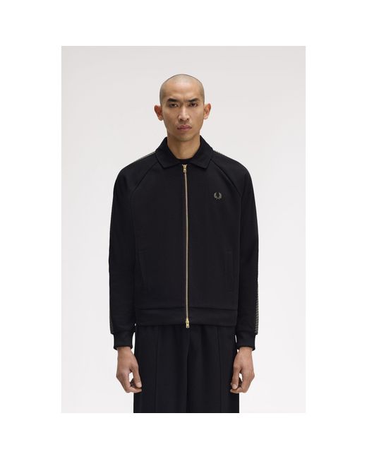 Fred Perry Blue Side Tape Zip-Through Ribbed Tracksuit Top for men