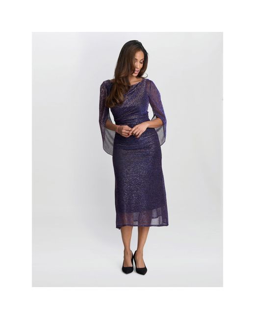 Gina Bacconi Purple Ciara Metallic Knit Dress