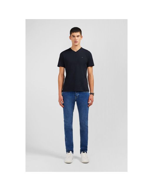 Eden Park Black V Neck Light Pima Cotton T-Shirt for men