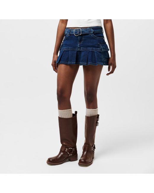 True Religion Blue Belted Cargo Denim Skirt