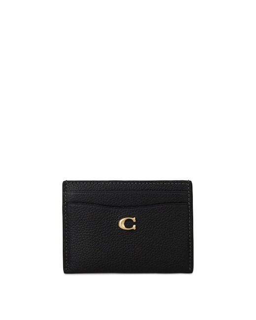 COACH Black Polished Pebble Leather Essential Card Case Handbags