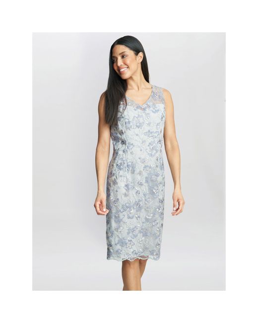 Gina Bacconi Blue Tracy Embroidered Dress & Chiffon Jacket