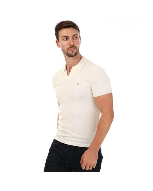 Farah White Purcell Kniited Polo Shirt for men