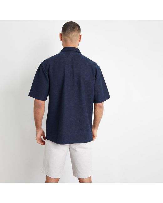 Threadbare Blue Antti Textured Revere Collar Short Sleeve Shirt for men