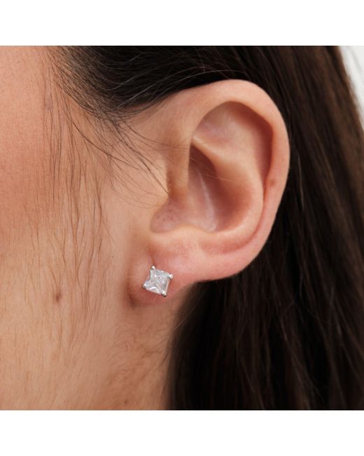 Jon Richard White Rhodium Plated Cubic Zirconia Square Stud Earrings
