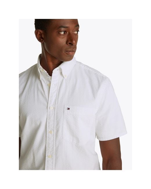 Tommy Hilfiger White Seersucker Short-Sleeve Plain Shirt for men