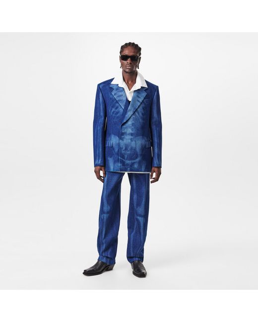 Off-White c/o Virgil Abloh Blue Body Scan Relax Skeleton Graphic Long Sleeve Double-Breasted Denim Jacket for men
