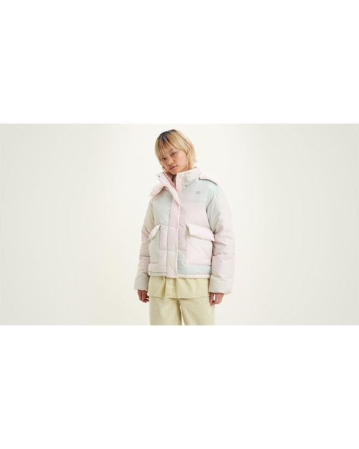 Levi's White Levi's Cropped Hooded Long Sleeve Down Short Puffer Jacket