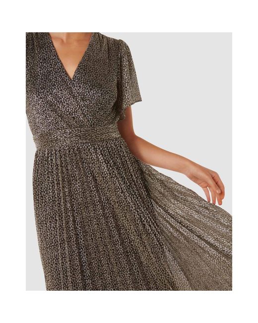 Forever New Brown Devyn Flutter Sleeve Plisse Midi Dress