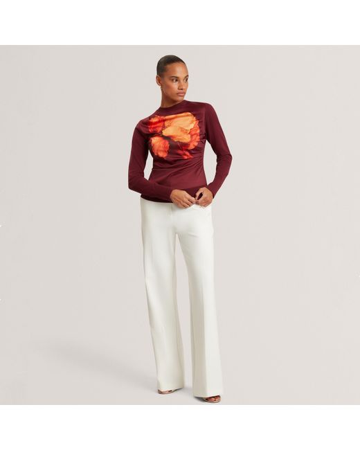 Ted Baker Red Ted Printed Satin Front Fine Knit Top