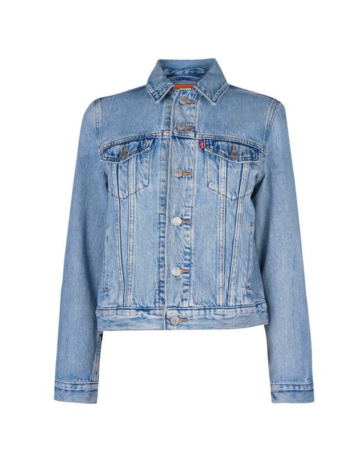 Levi's Blue Ex-Boyfriend Trucker Cotton Long Sleeve Point Collar Denim Jacket