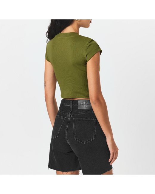 Calvin Klein Green Mono Rib Cropped T Shirt