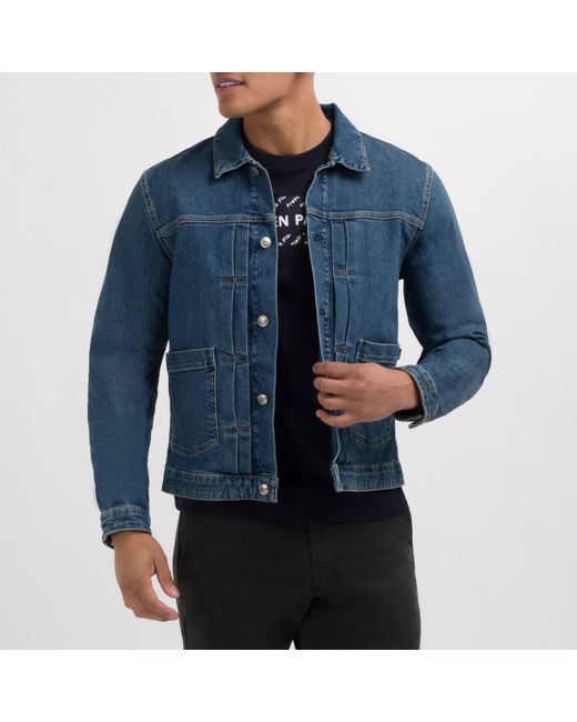 Eden Park Blue Denim Cotton Button Front Patch Pocket Jacket for men
