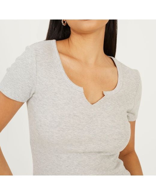 Brave Soul Natural T-Shirt Mini Dress With Notch Neck