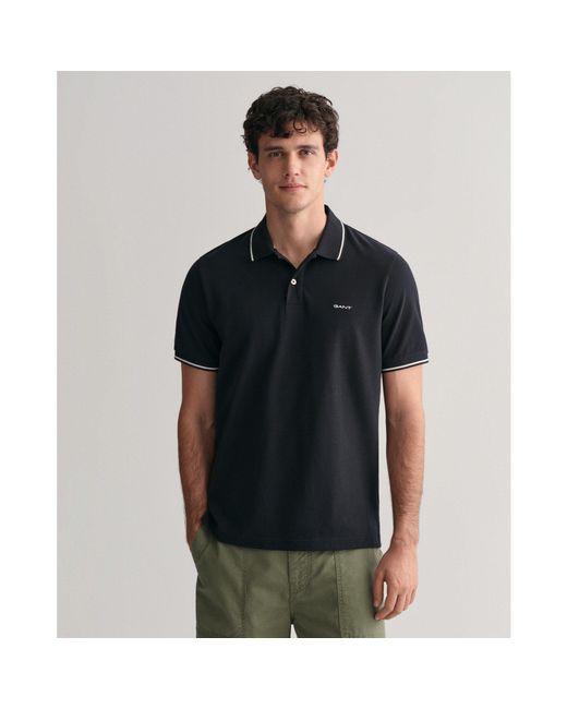 Gant Black Tipped Pique Polo Shirt for men