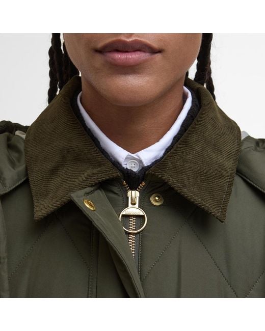 Barbour Green Meredith Hooded Long Sleeve Quilted Jacket
