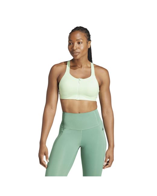 Adidas Green Tlrdim Lux Zipped Non Wired High Impact Sports Bra