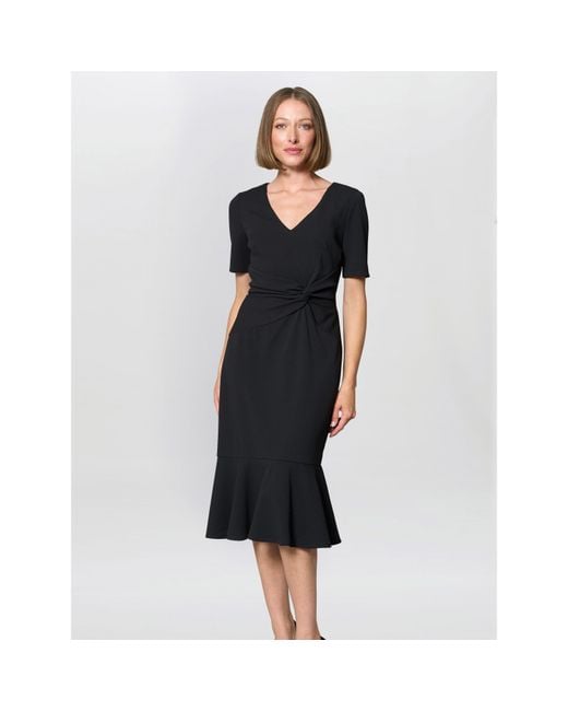 Gina Bacconi Black Kiara V Neck Twist Midi Dress