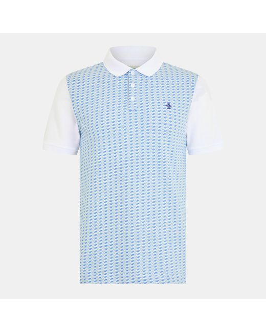 Original Penguin Blue Jacquard Short Sleeve Polo Shirt for men