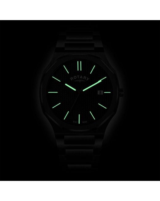 Rotary Black Heritage Octagonal Ss Bracelet Watch for men