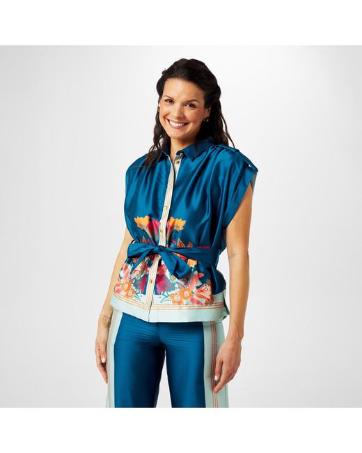 Biba Blue Border Print Top