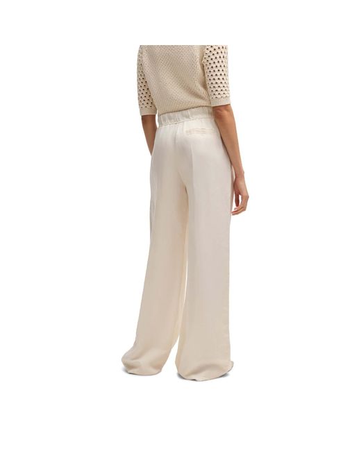 Boss White Taualy-W Relaxed Fit Wide Leg Trousers