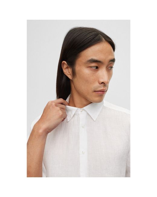 Boss Blue Rash 2 Lin Plain Short-Sleeve Shirt for men